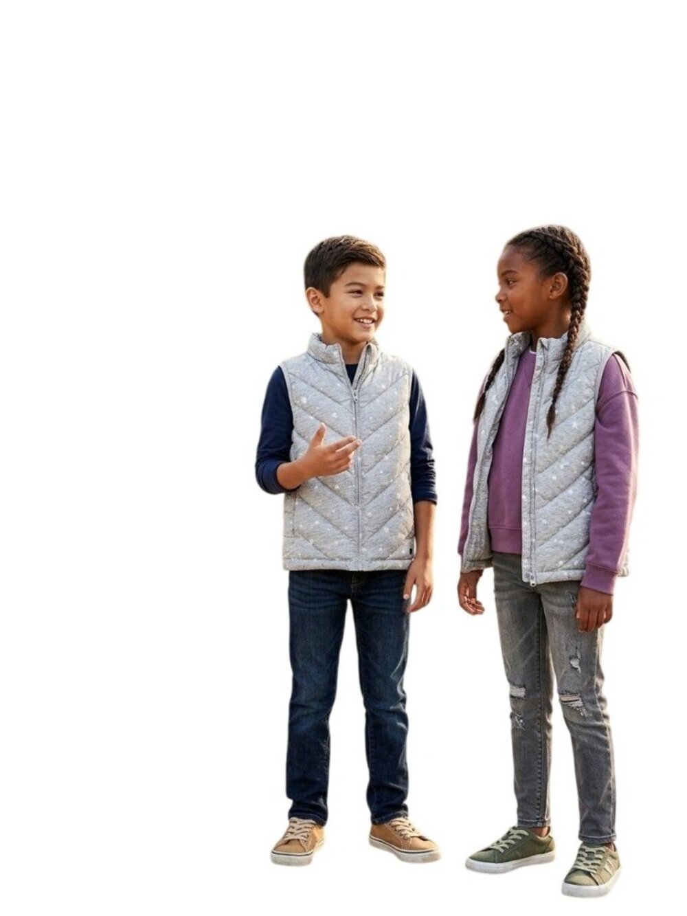 Gap Kids Puffer Vest Size Medium Gray ColdControl Star Print Water Resistant